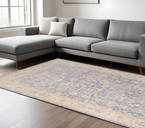 8' X 10' Gray Yellow And Lavender Floral Area Rug