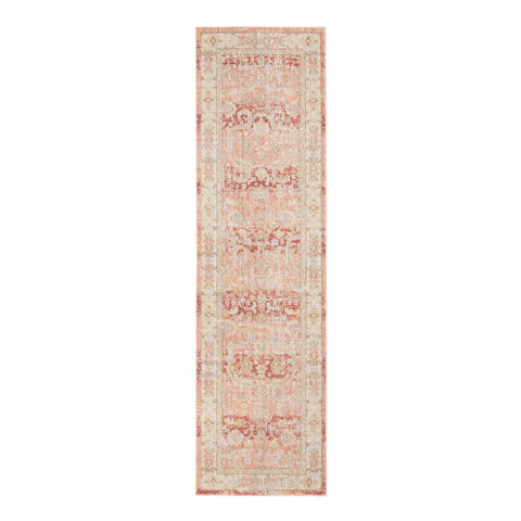 8' Salmon And Tan Floral Runner Rug