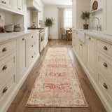 8' Salmon And Tan Floral Runner Rug