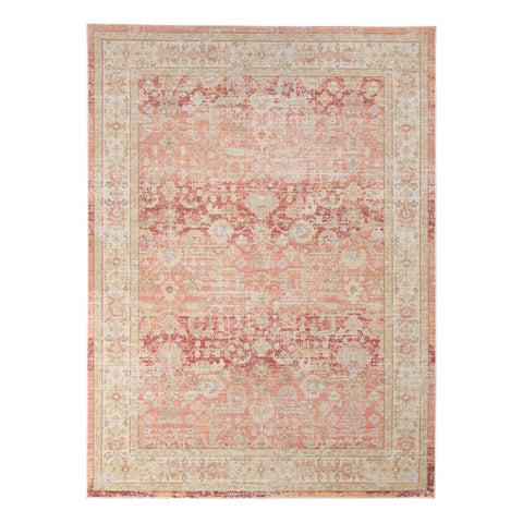 4' X 6' Salmon And Tan Floral Area Rug