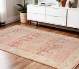 4' X 6' Salmon And Tan Floral Area Rug