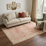 5' X 8' Salmon And Tan Floral Area Rug