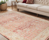 5' X 8' Salmon And Tan Floral Area Rug