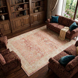 8' X 10' Salmon And Tan Floral Area Rug