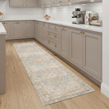 8' Tan And Gray Medallion Distressed Runner Rug