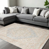 8' X 10' Tan And Gray Medallion Distressed Area Rug