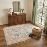 4' X 6' Coral And Blue Oriental Area Rug