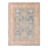 5' X 8' Coral And Blue Oriental Area Rug