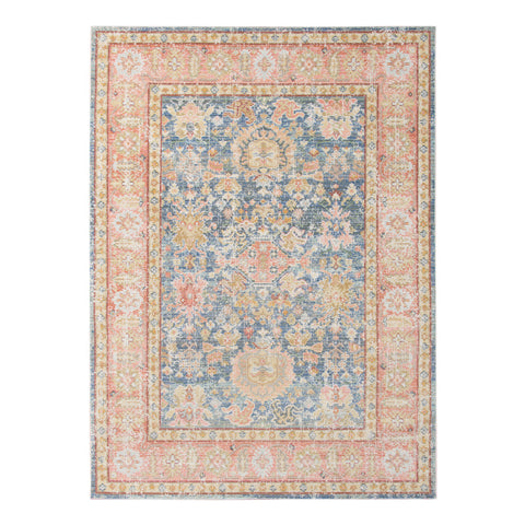 5' X 8' Coral And Blue Oriental Area Rug