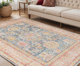 5' X 8' Coral And Blue Oriental Area Rug