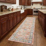 8' Coral And Blue Oriental Runner Rug