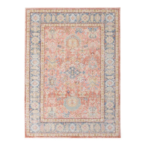 4' X 6' Coral And Blue Oriental Area Rug