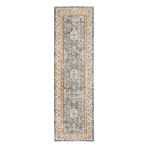 8' Coral And Blue Floral Runner Rug