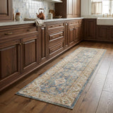 8' Coral And Blue Floral Runner Rug