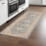 8' Coral And Blue Floral Runner Rug