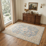 4' X 6' Coral And Blue Floral Area Rug