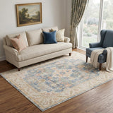 5' X 8' Coral And Blue Floral Area Rug