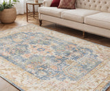 5' X 8' Coral And Blue Floral Area Rug