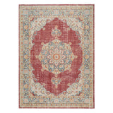 8' X 10' Ivory Red And Blue Medallion Area Rug