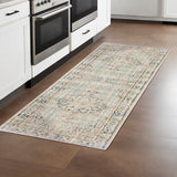 8' Green And Light Gray Medallion Runner Rug