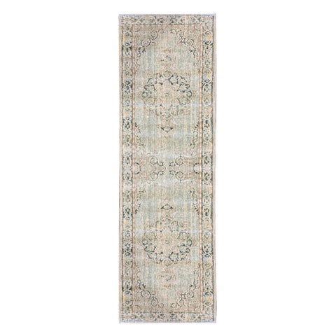 8' Green And Light Gray Medallion Runner Rug
