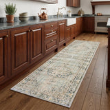 8' Tan And Light Green Medallion Runner Rug