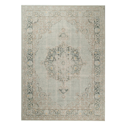 5' X 8' Tan And Light Green Medallion Area Rug