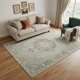 5' X 8' Tan And Light Green Medallion Area Rug