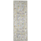 8' Ivory Blue And Green Floral Runner Rug