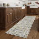 8' Ivory Blue And Green Floral Runner Rug