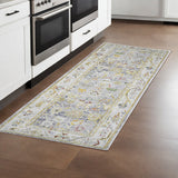 8' Ivory Blue And Green Floral Runner Rug