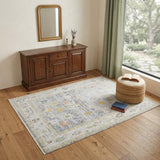 4' X 6' Ivory Blue And Green Floral Area Rug