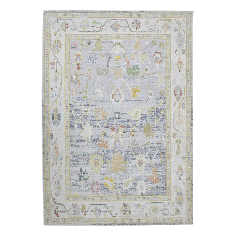 5' X 8' Ivory Blue And Green Floral Area Rug