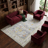 8' X 10' Ivory Blue And Green Floral Area Rug