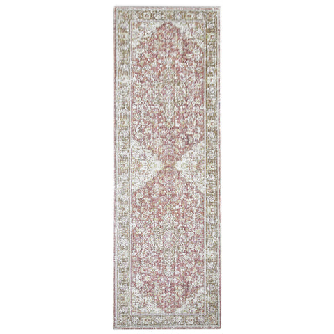8' Pink And Gray Medallion Runner Rug
