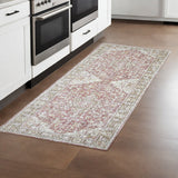 8' Pink And Gray Medallion Runner Rug