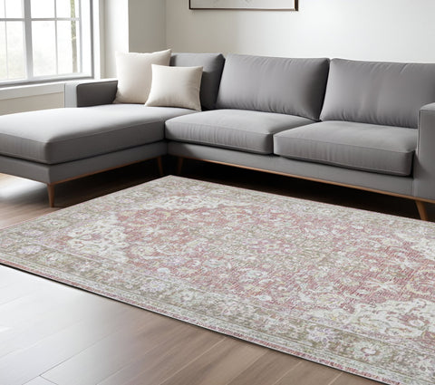 8' X 10' Pink And Gray Medallion Area Rug
