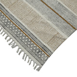 3' X 5' Gray And Brown Striped Flatweave Handmade Distressed Area Rug With Fringe
