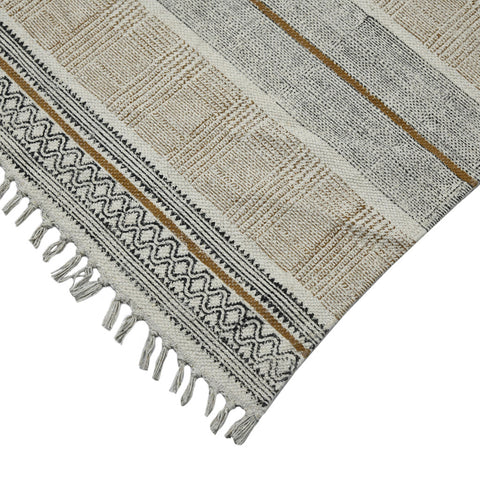 3' X 5' Gray And Brown Striped Flatweave Handmade Distressed Area Rug With Fringe