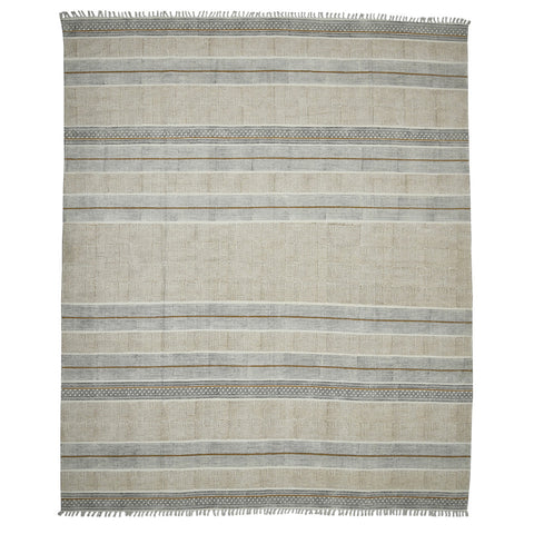 5' X 8' Gray And Brown Striped Flatweave Handmade Distressed Area Rug With Fringe