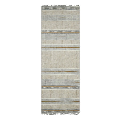 8' Gray And Brown Striped Flatweave Handmade Distressed Runner Rug With Fringe