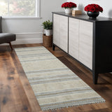 8' Gray And Brown Striped Flatweave Handmade Distressed Runner Rug With Fringe