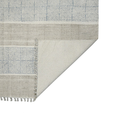 5' X 8' Blue And Gray Striped Flatweave Handmade Distressed Area Rug With Fringe
