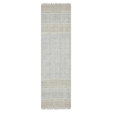 8' Blue And Gray Striped Flatweave Handmade Distressed Runner Rug With Fringe