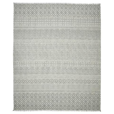 5' X 8' Gray And Ivory Geometric Flatweave Handmade Distressed Area Rug With Fringe