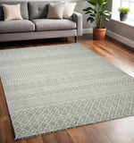 5' X 8' Gray And Ivory Geometric Flatweave Handmade Distressed Area Rug With Fringe