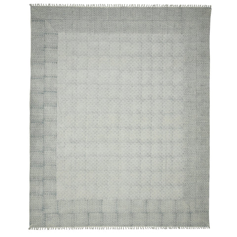 5' X 8' Gray And Blue Geometric Flatweave Handmade Distressed Area Rug With Fringe