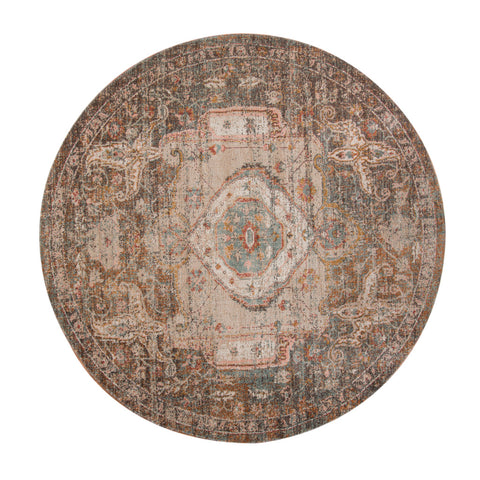 6' Beige Gray and Taupe Medallion Power Loom Round Rug