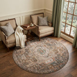 6' Beige Gray and Taupe Medallion Power Loom Round Rug