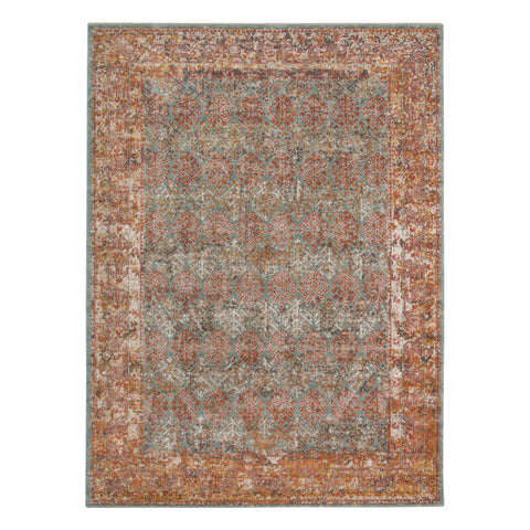 6' X 8' Teal And Orange Medallion Area Rug